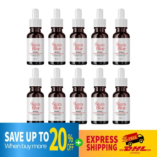 DHL EXPRESS 10X Aura Blue Double Vitamin C Serum+HYA Anti Aging Reduce Dark Spot 30 ml.